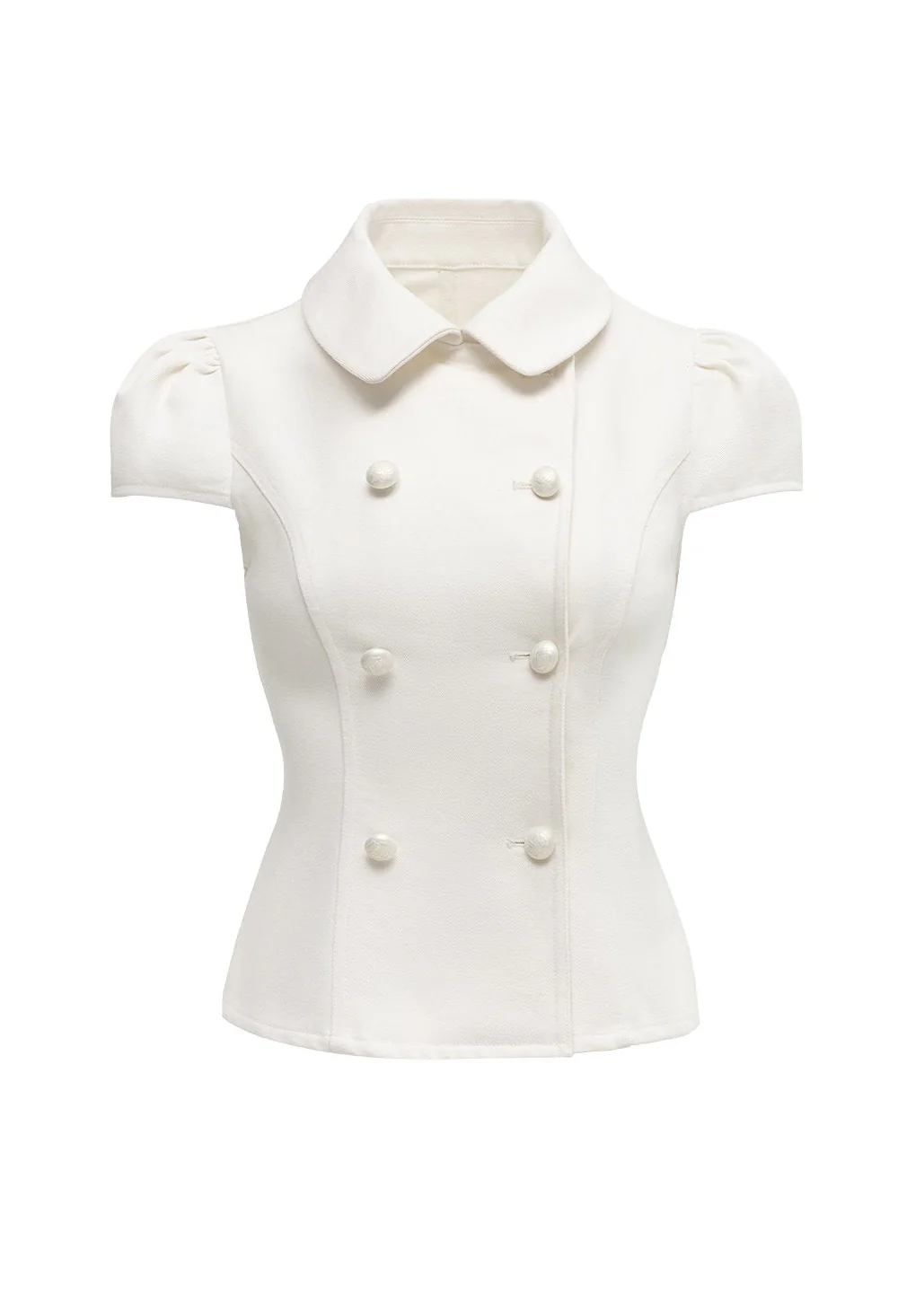 White Doll Collar Denim Shirt - Image 11