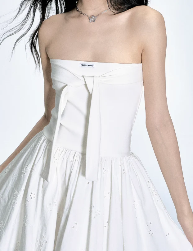White Feather Strapless Dress - Image 3