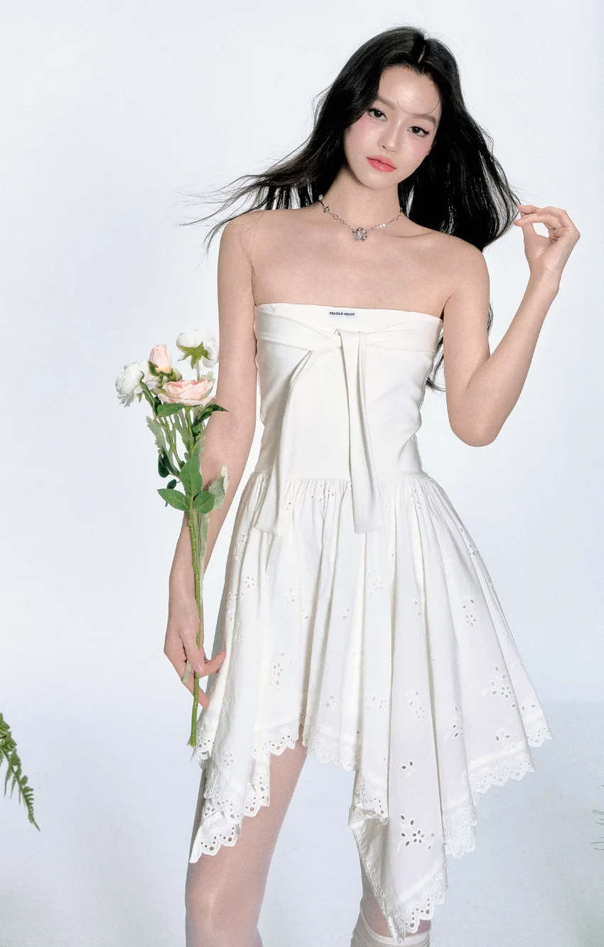 White Feather Strapless Dress - Image 4