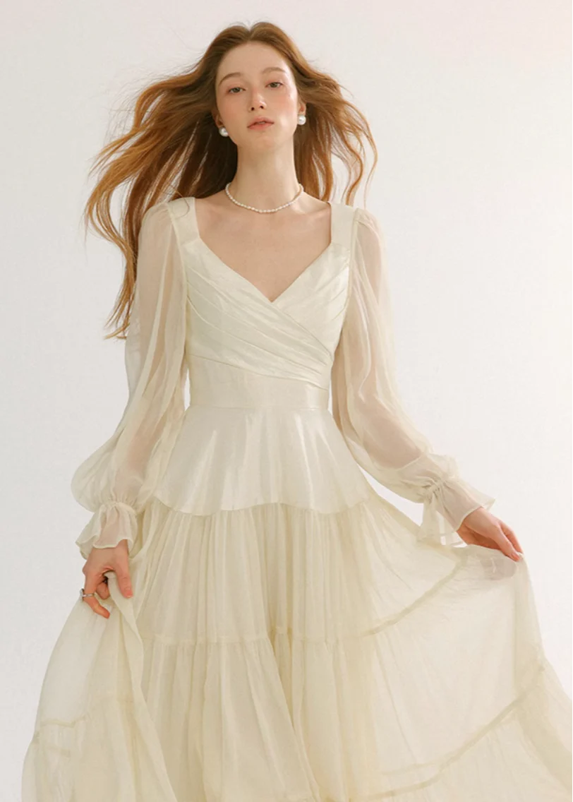 White Autumn Long Dress - Image 5