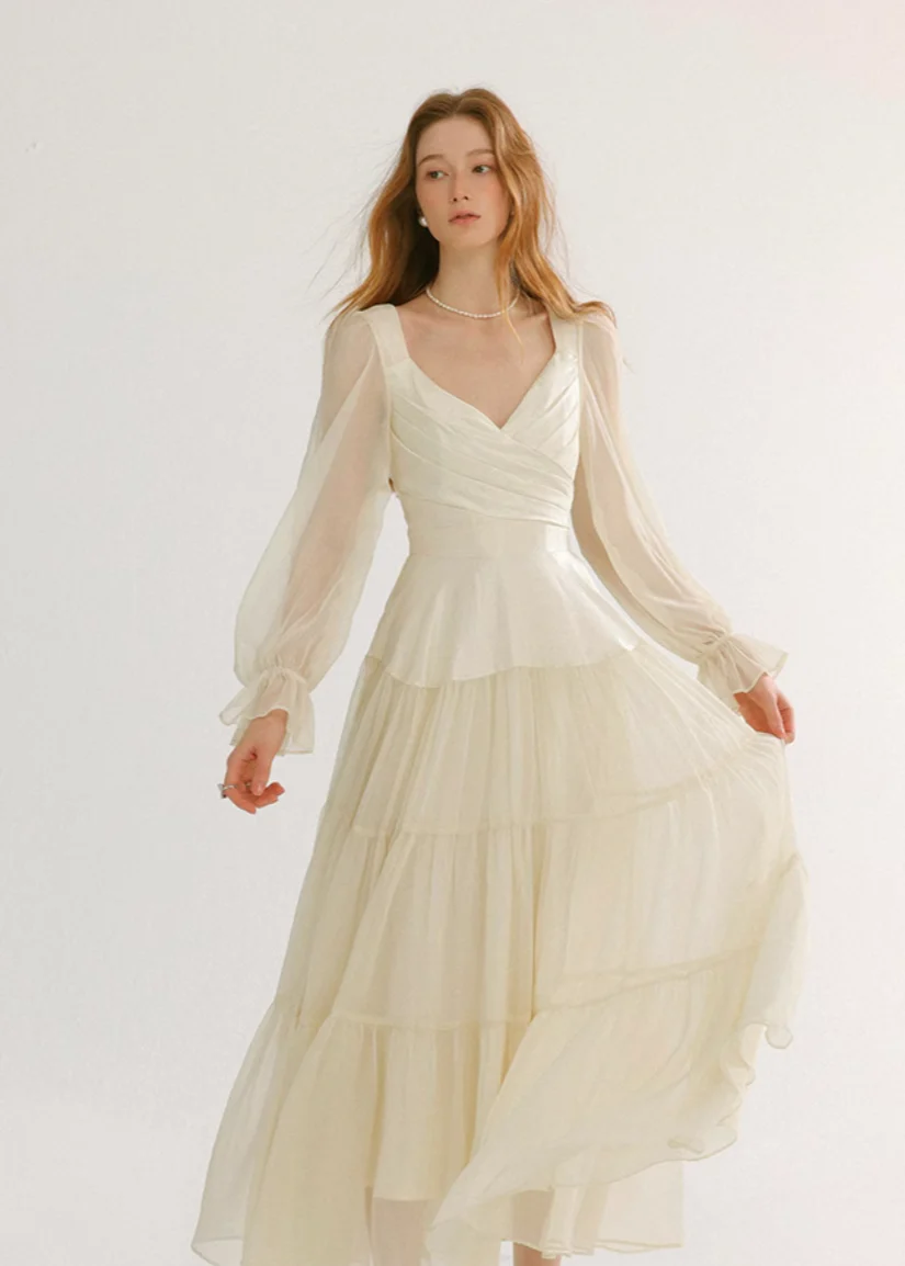 White Autumn Long Dress - Image 6