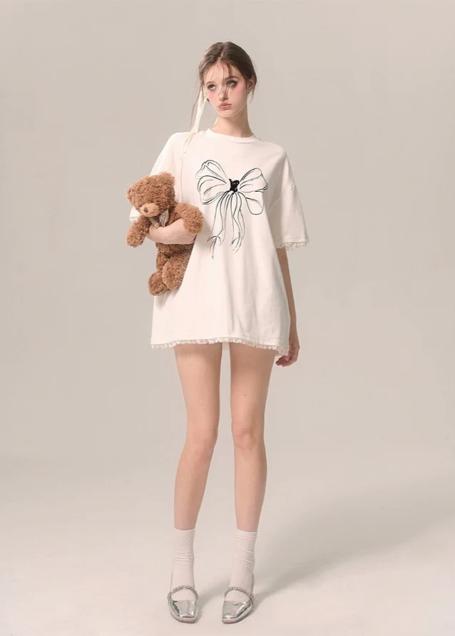 White Loose-Fit Short Sleeve Tee - Image 4