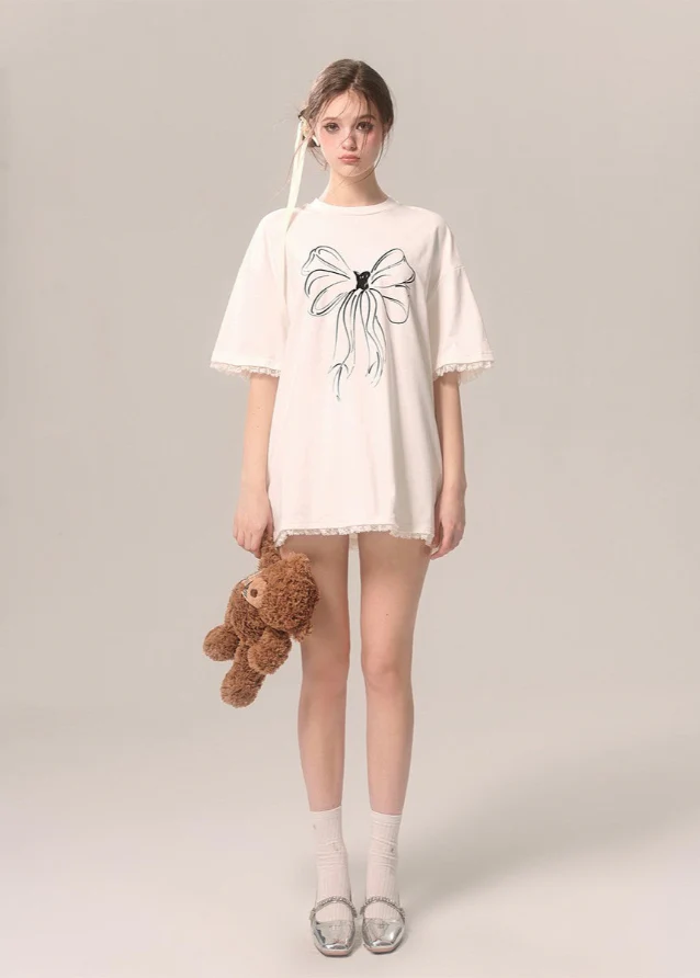 White Loose-Fit Short Sleeve Tee - Image 5