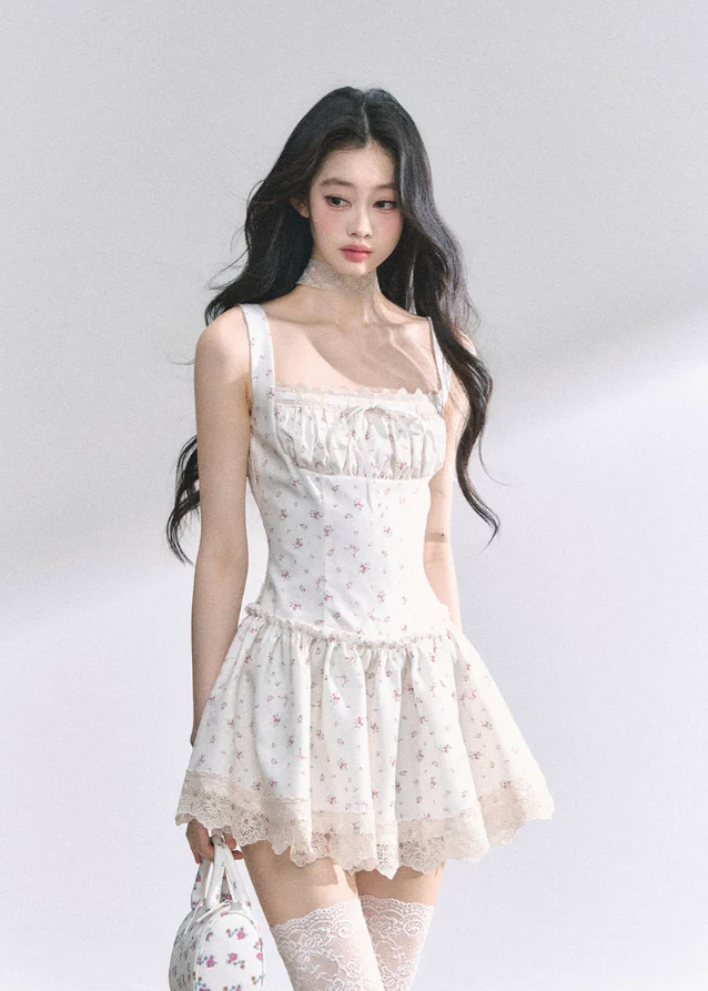 White pear French lace floral suspender dress - Image 10