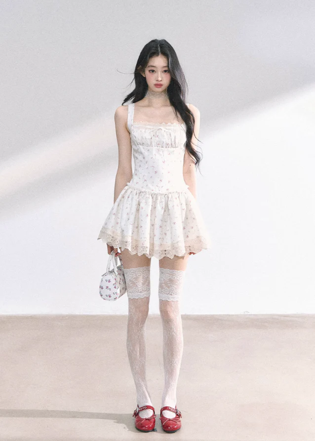 White pear French lace floral suspender dress - Image 11