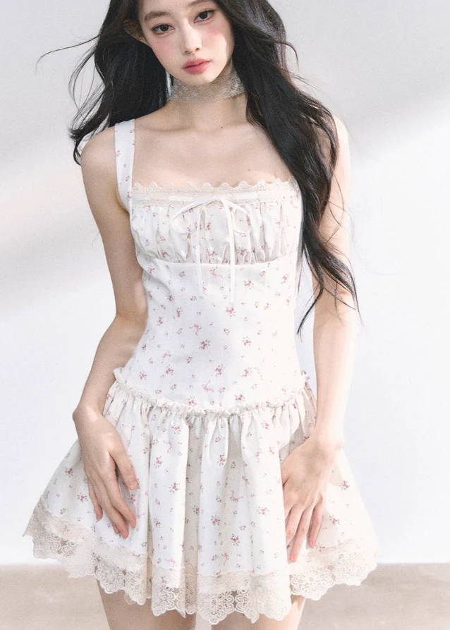 White pear French lace floral suspender dress - Image 2