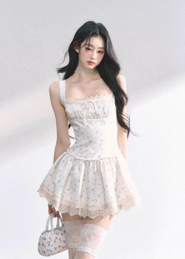 White pear French lace floral suspender dress - Image 3