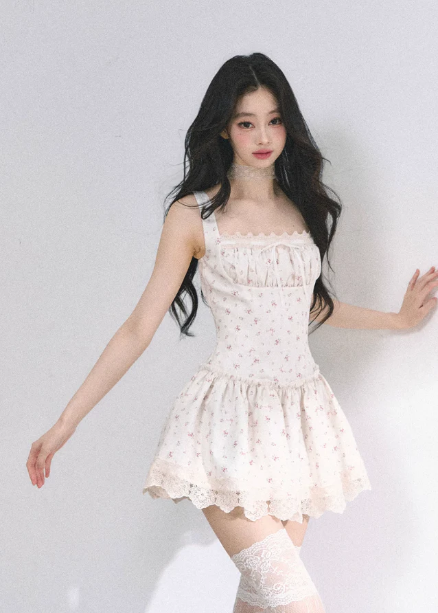 White pear French lace floral suspender dress - Image 6