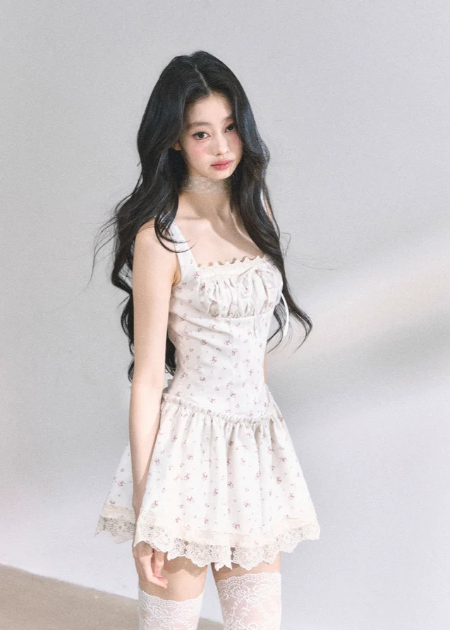 White pear French lace floral suspender dress - Image 7
