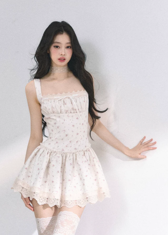 White pear French lace floral suspender dress - Image 8