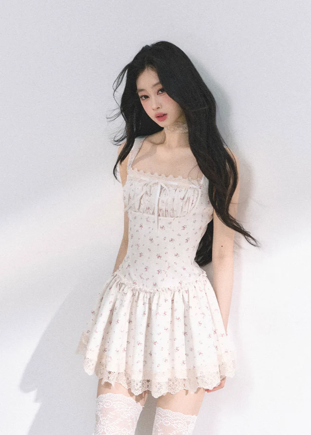 White pear French lace floral suspender dress - Image 9