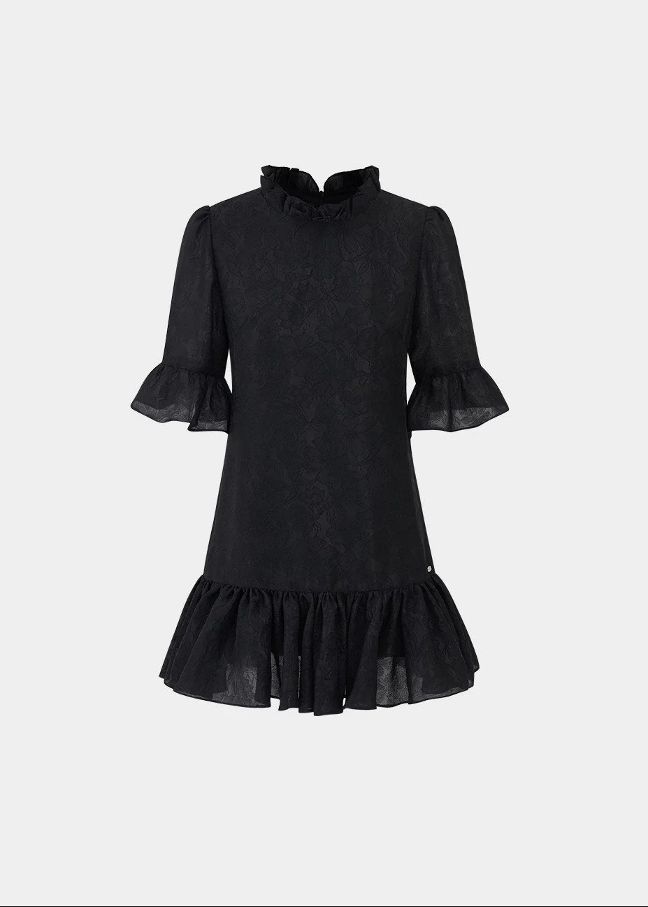 White Tide Ruffle Jacquard Dress - Image 11