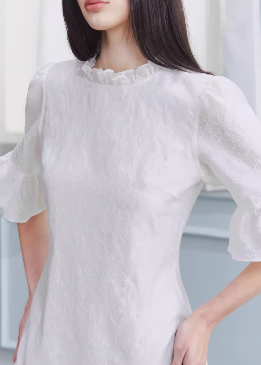 White Tide Ruffle Jacquard Dress - Image 18