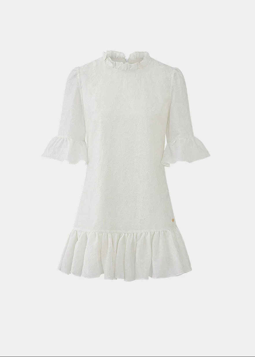 White Tide Ruffle Jacquard Dress - Image 19