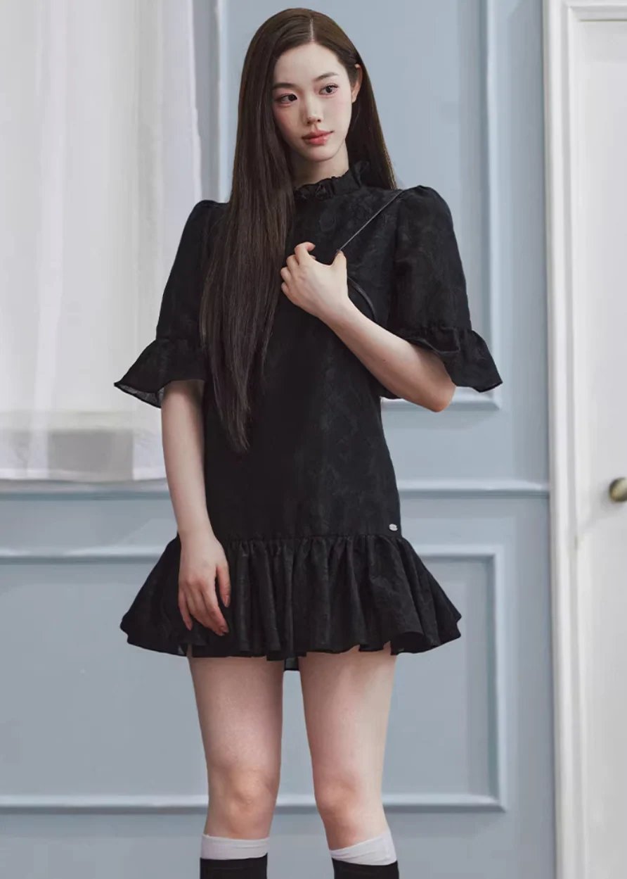 White Tide Ruffle Jacquard Dress - Image 3