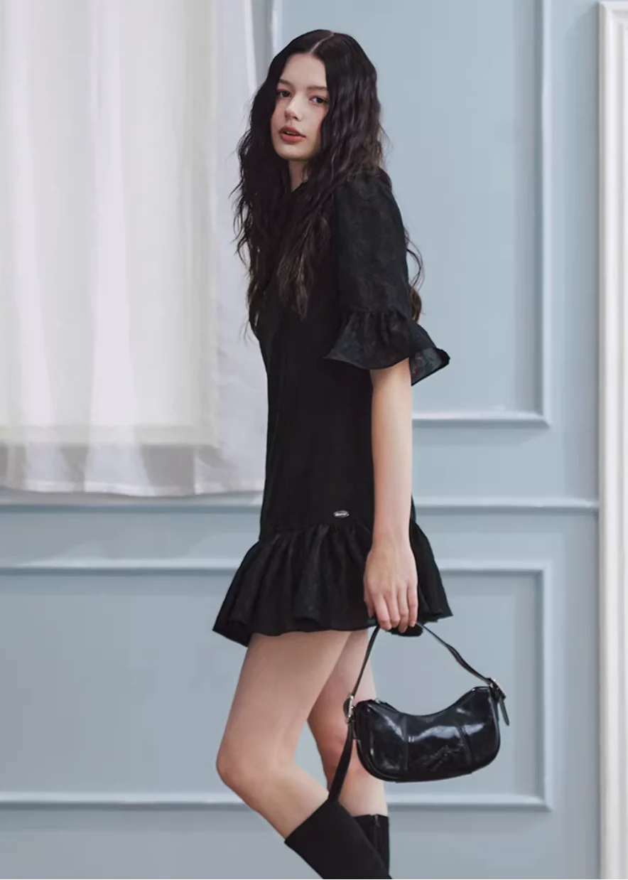 White Tide Ruffle Jacquard Dress - Image 6