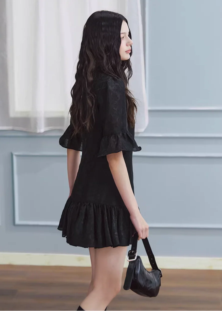 White Tide Ruffle Jacquard Dress - Image 7