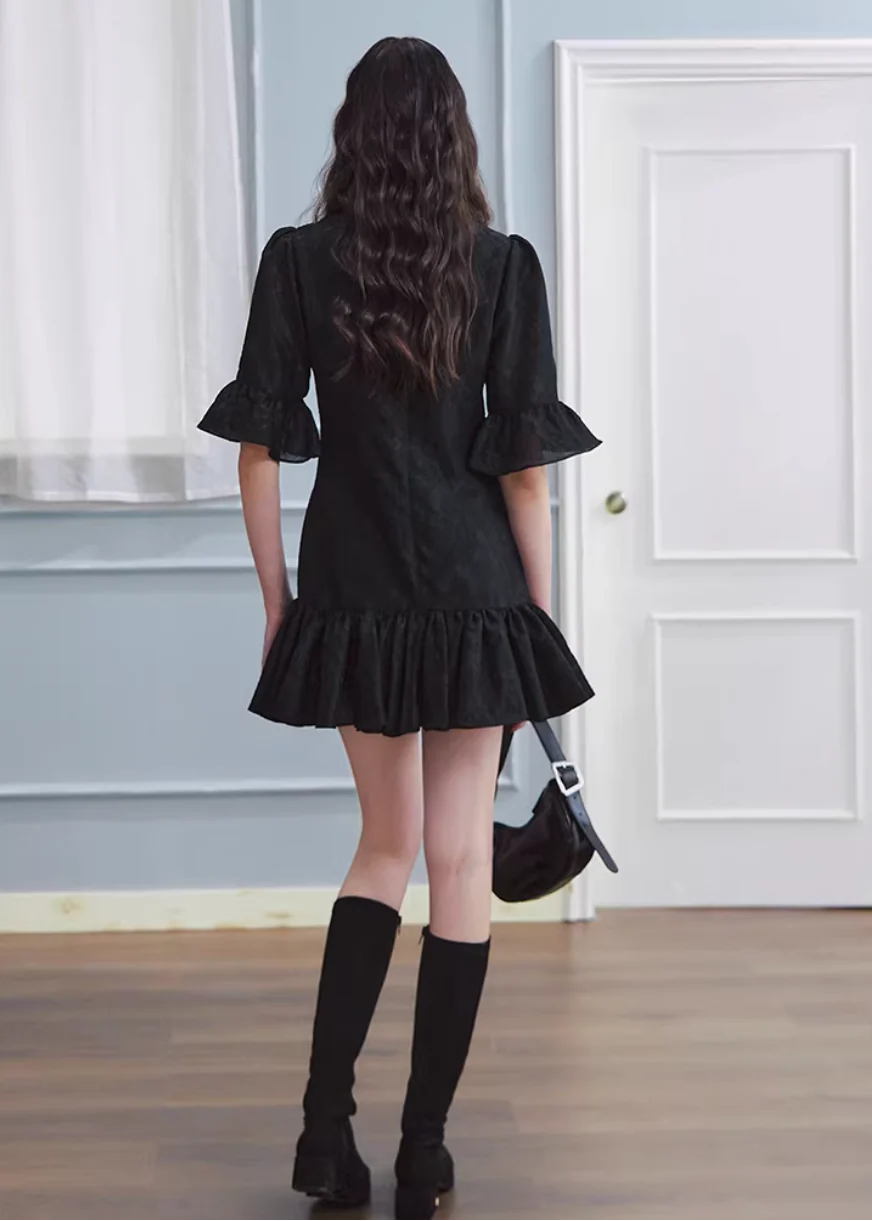 White Tide Ruffle Jacquard Dress - Image 9