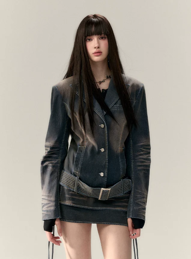Wide Belt Denim Jacket Set - Image 2