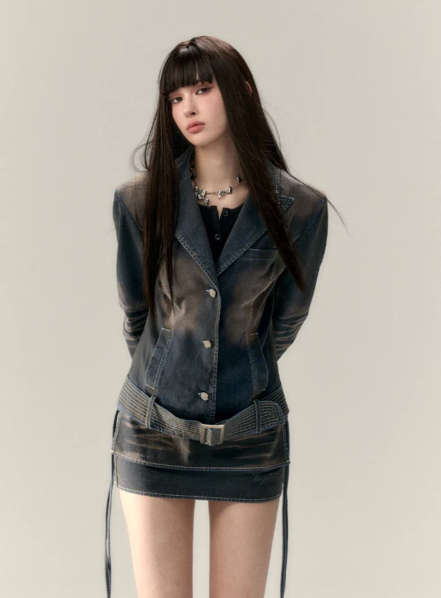 Wide Belt Denim Jacket Set - Image 4