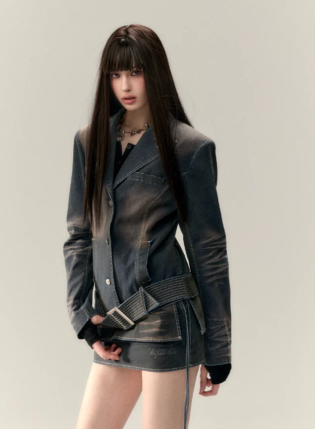 Wide Belt Denim Jacket Set - Image 5