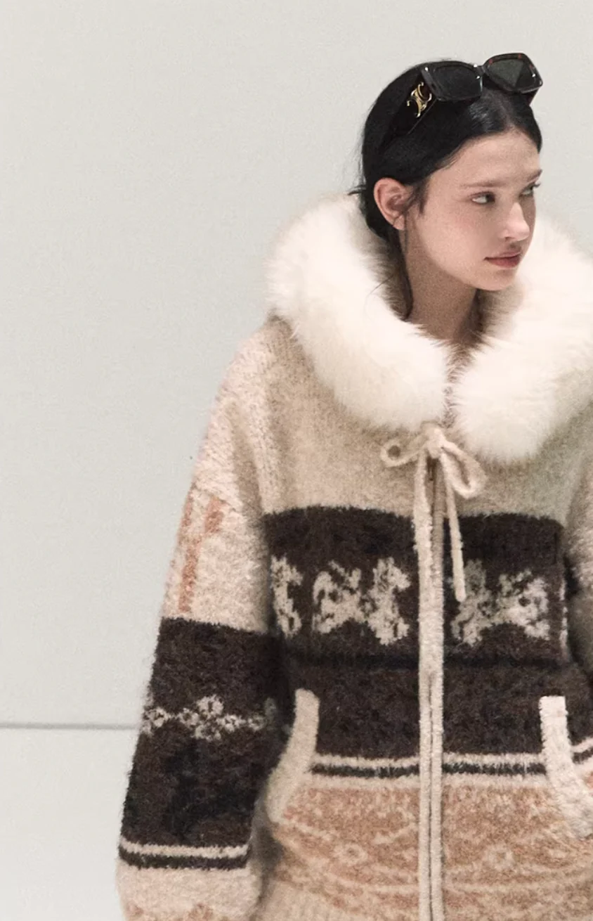 Winter Fair Isle Fur Collar Jacket - Image 5