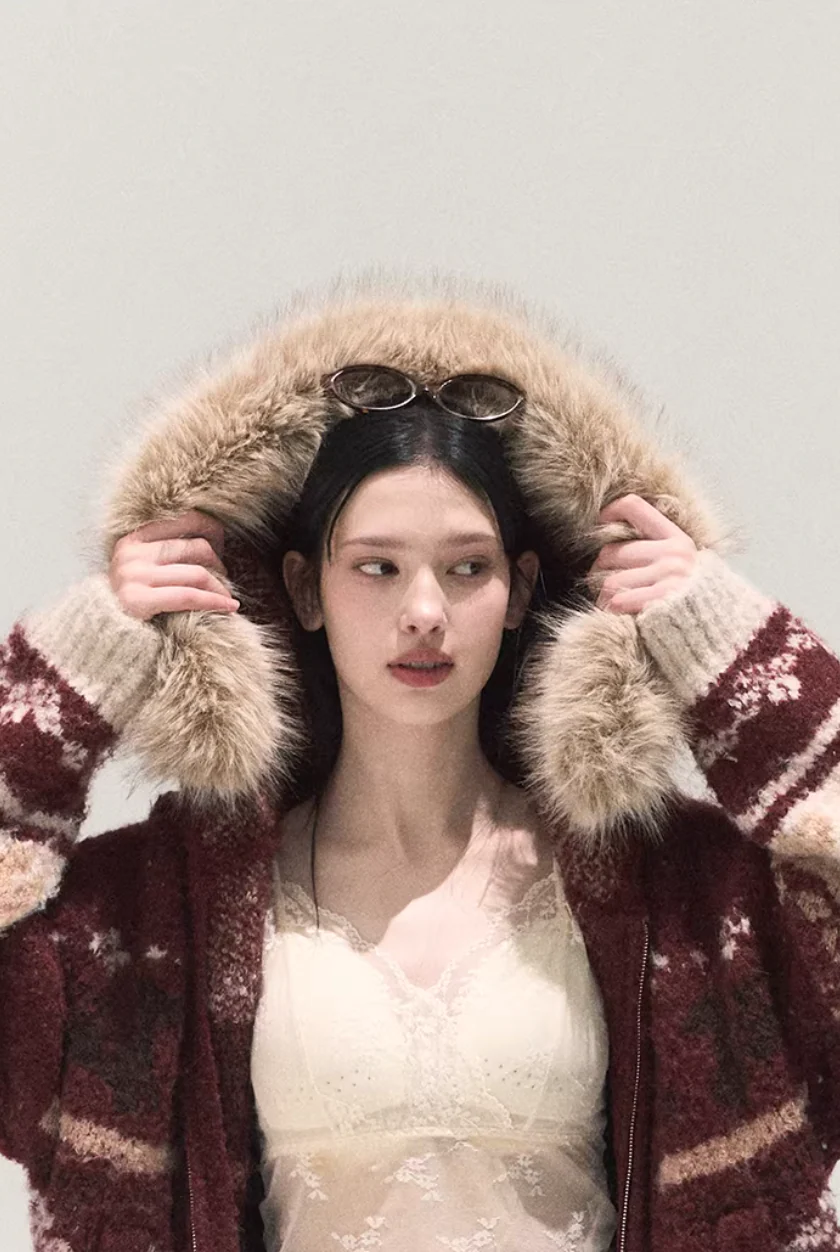 Winter Fair Isle Fur Collar Jacket - Image 9