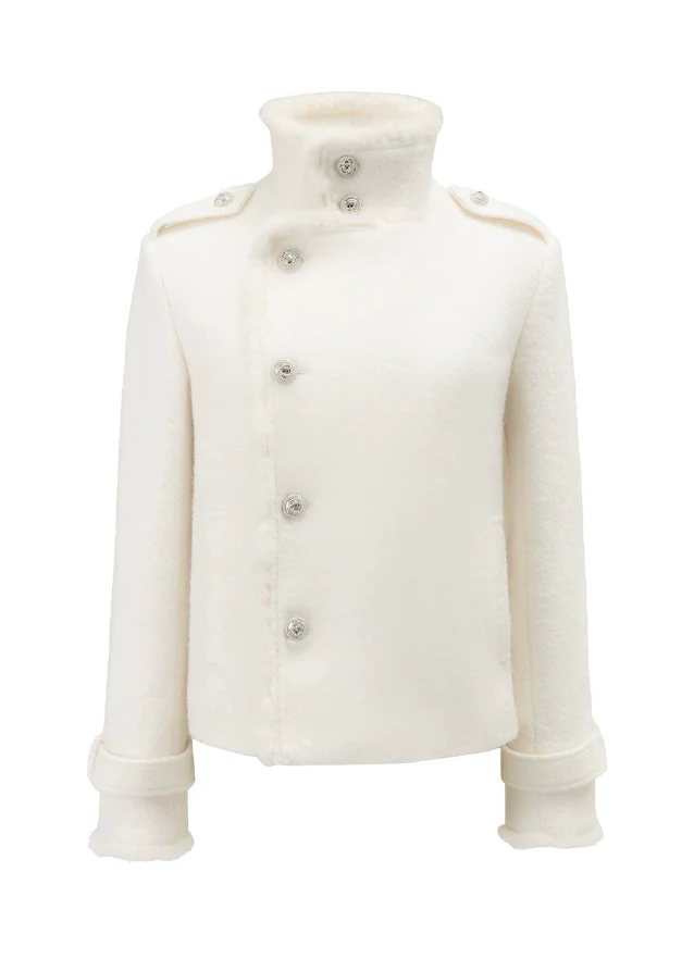 Winter Pearl Draped Wool Jacket - Image 11