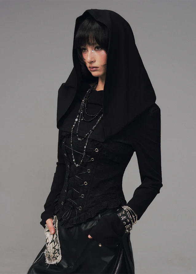 Witchs Lament Hooded Corset Knit Top