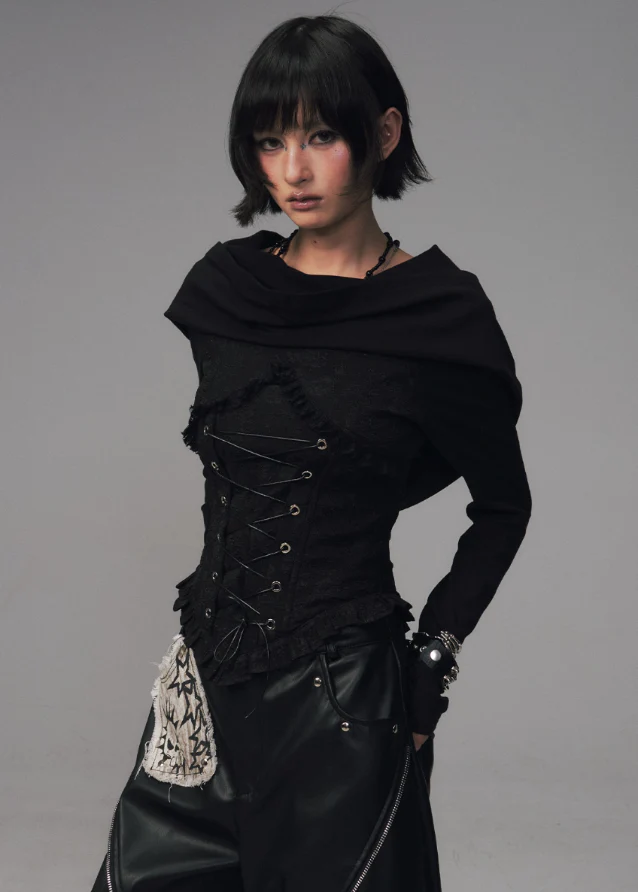 Witchs Lament Hooded Corset Knit Top - Image 2
