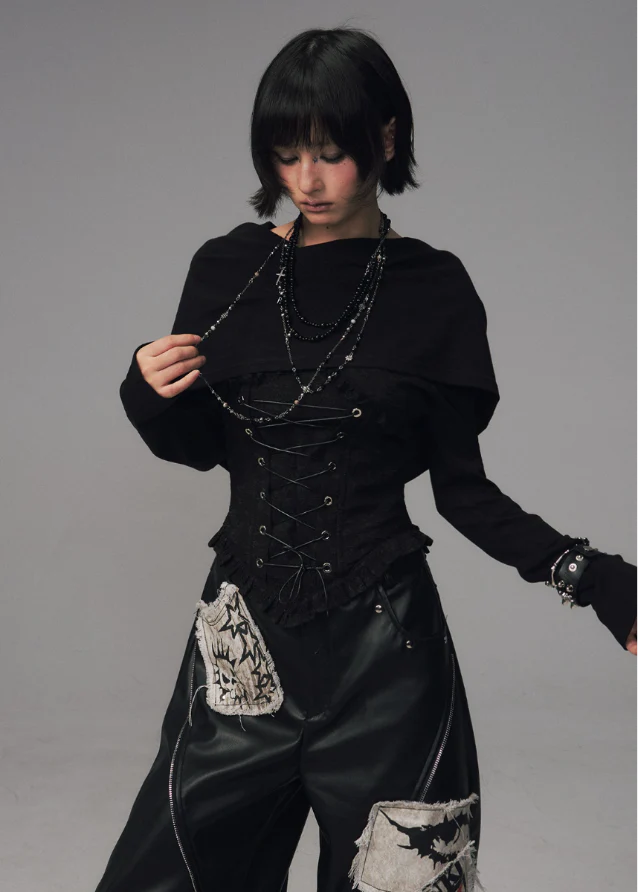 Witchs Lament Hooded Corset Knit Top - Image 4