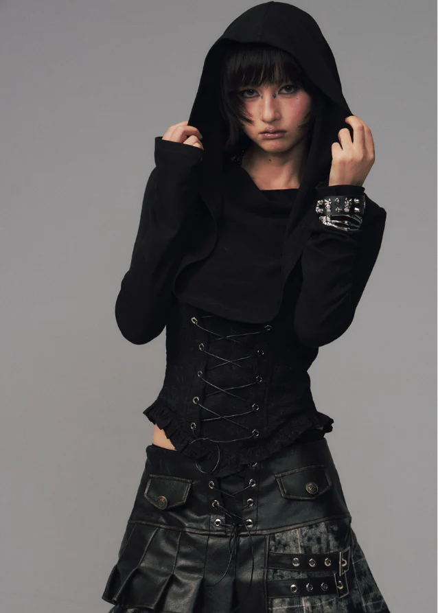 Witchs Lament Hooded Corset Knit Top - Image 8