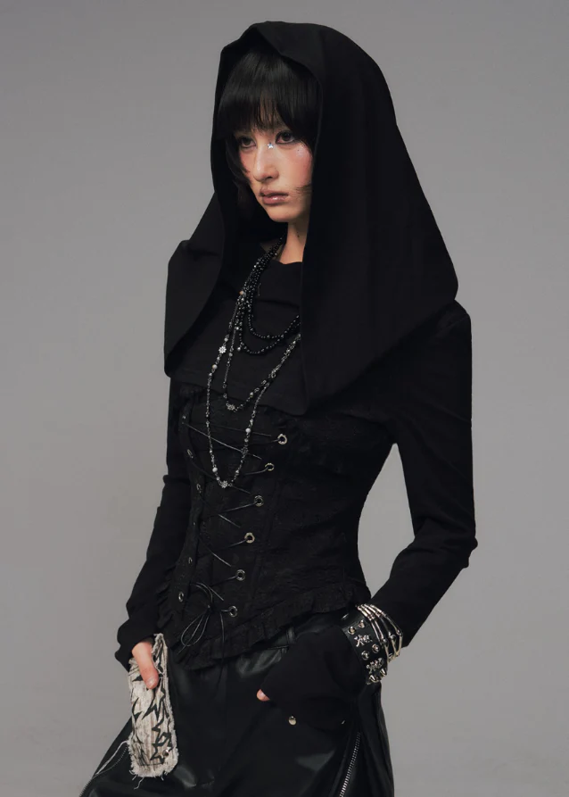 Witchs Lament Hooded Corset Knit Top - Image 9